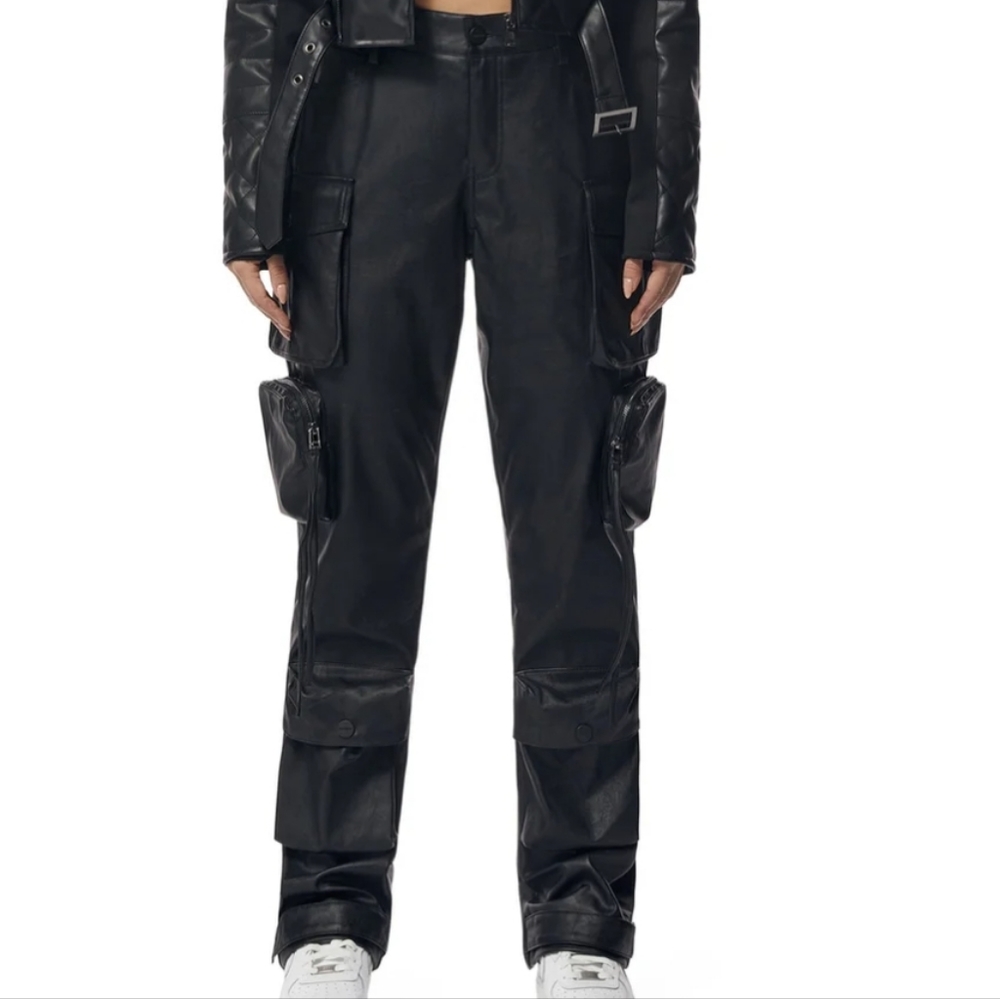 Smoke Rise The Red Utility Vegan Leather Cargo Pants In Black Size XS NWT'S